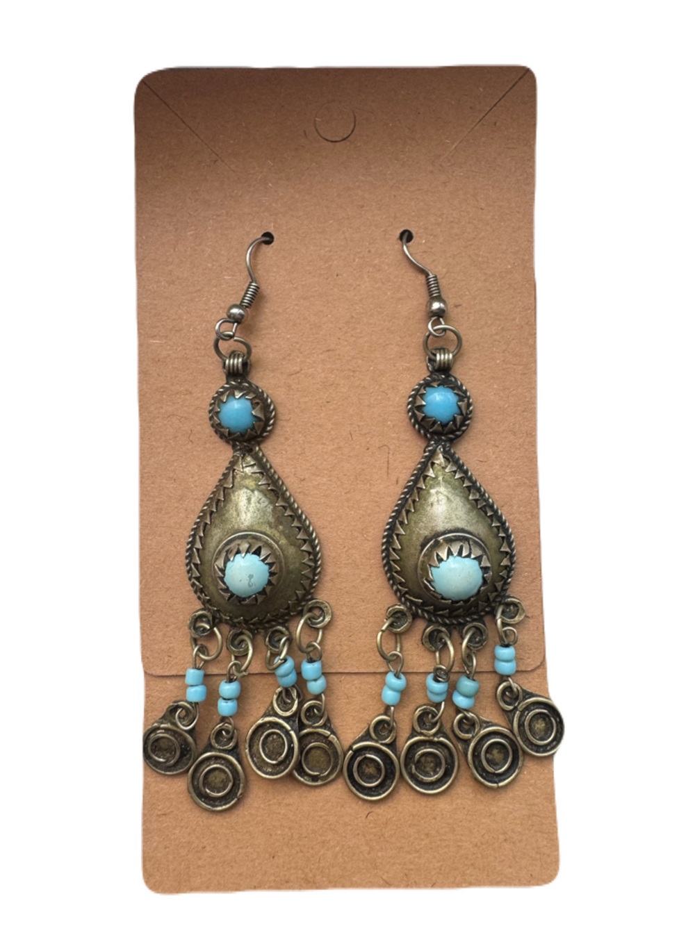 Bohemian Teardrop Dangle Earrings with Turquoise Beads